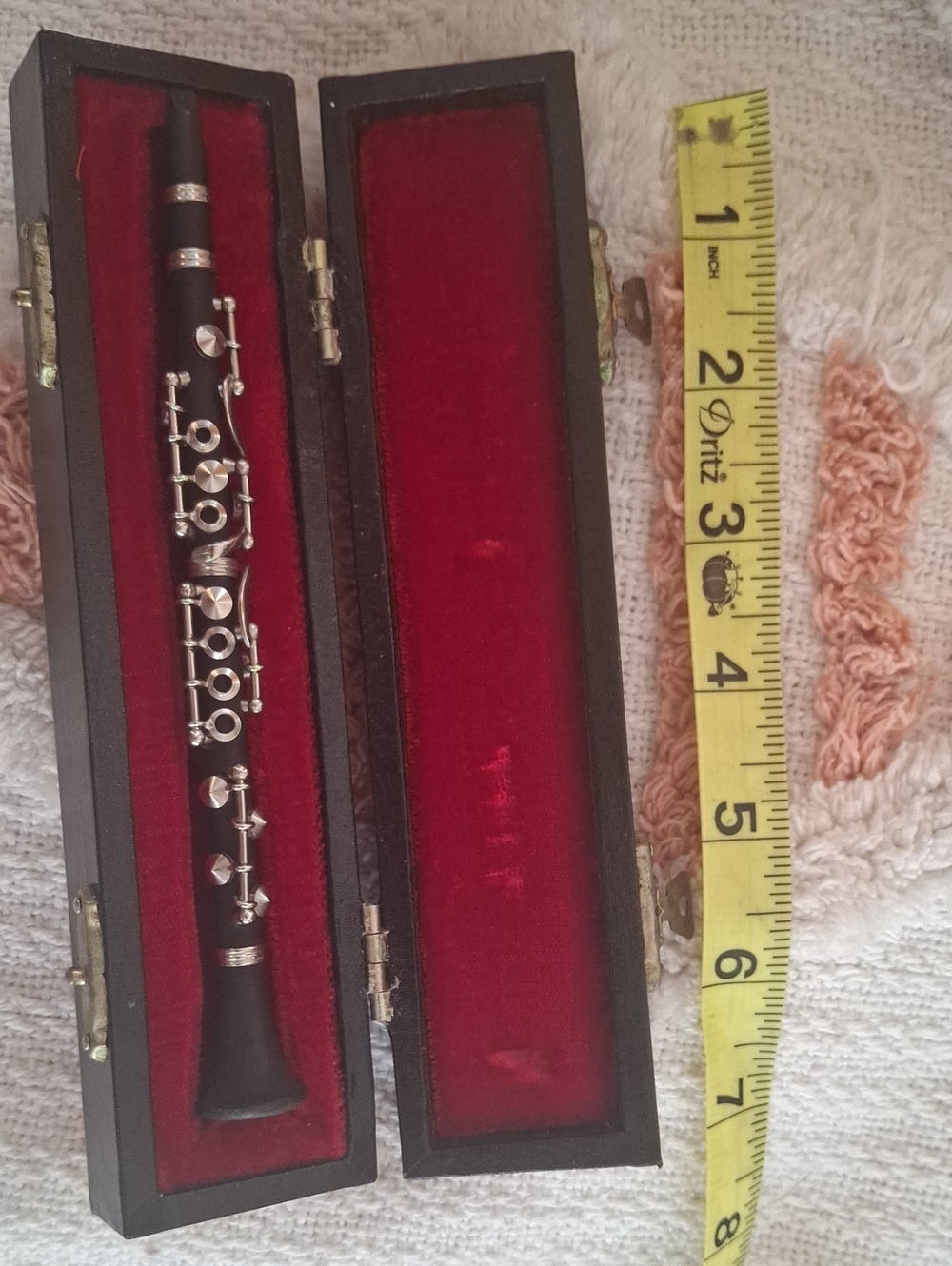 Wooden Collectible Mini Clarinet Replica in Black with Red Velvet Case